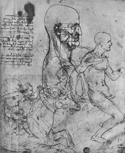 Profil av en man kvadrerad för proportioner och studier av ryttare, c1480 1945 av Leonardo da Vinci