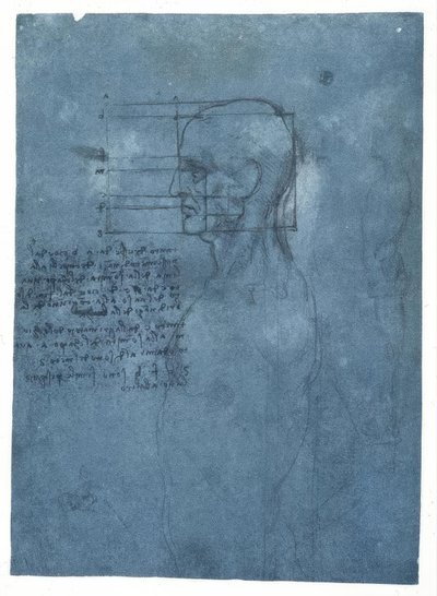 Proportionstudie av ett manligt huvud i profil av Leonardo da Vinci