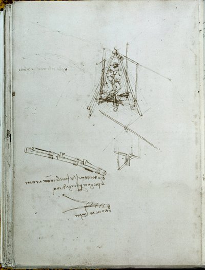 Vetenskap och teknik: manuskript om flygande maskiner, helikopterförfader. Leonardo da Vincis bok (Leonardo da Vinci) (1452-1519). Omkring 1487. Paris, Institut de Frances bibliotek av Leonardo da Vinci