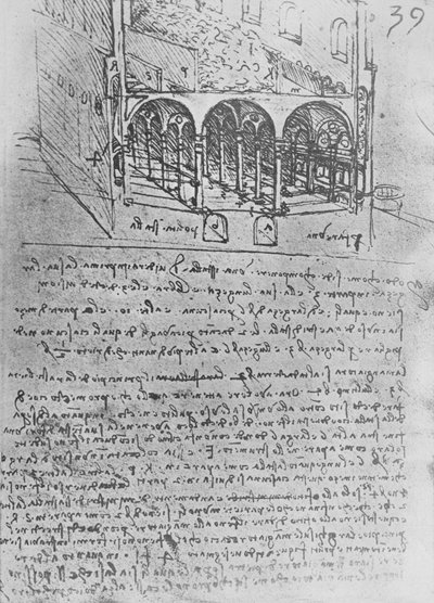 Skissdesign för ett stall, c1480 1945 av Leonardo da Vinci