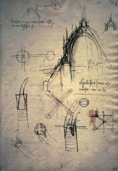 Studier för lykta av katedralen, Codex Trivulzianus av Leonardo da Vinci