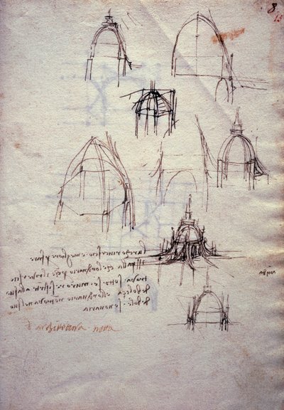 Studier för katedrallykta, från Codex Trivulzianus av Leonardo da Vinci