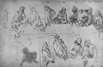 Studier för den sista måltiden, c1480 1945 av Leonardo da Vinci