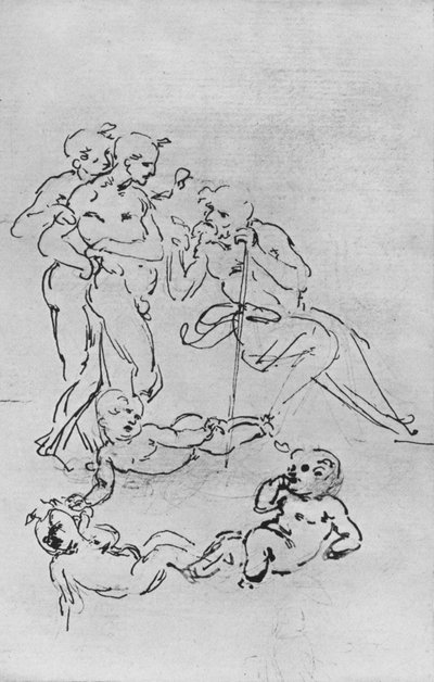 Studies of Figures and Putti for an Adoration, c1481 1945 av Leonardo da Vinci