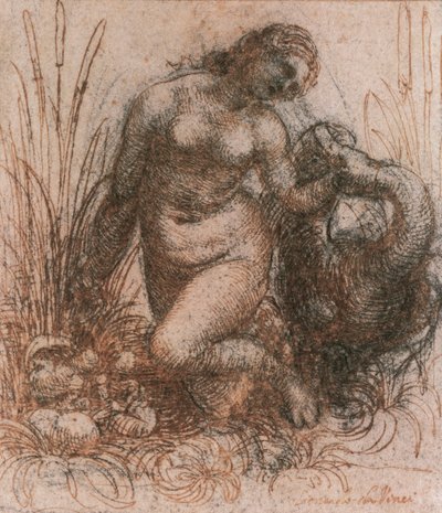 Studie för Leda och svanen av Leonardo da Vinci (1452-1519), teckning av Leonardo da Vinci