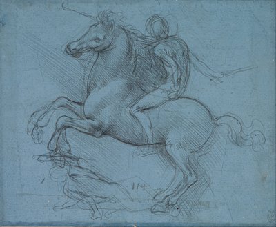 Studie till ett monument över en ryttare (recto) av Leonardo da Vinci