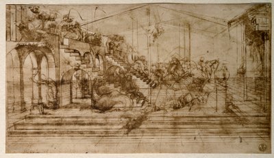 Studie för tillbedjan av männen (blyertsteckning av Leonardo da Vinci