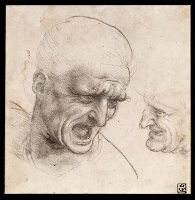 Studie av två krigarhuvuden för slaget vid Anghiari av Leonardo da Vinci