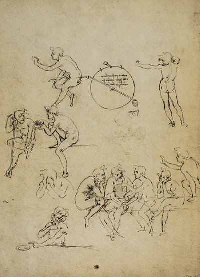 Studie av människofigurer i olika positioner; teckning av Leonardo da Vinci. Louvren, Paris av Leonardo da Vinci