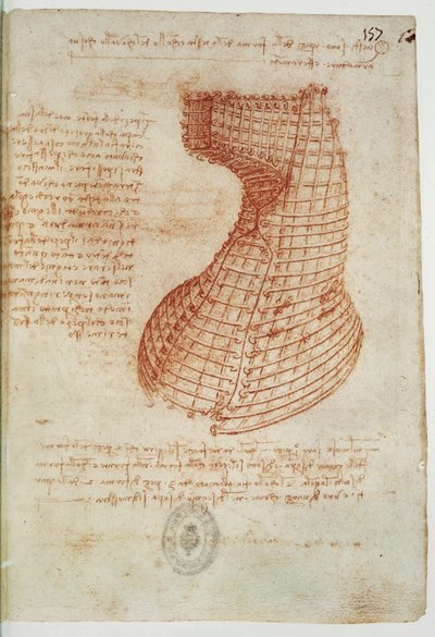 Teknisk ritning, Codex Madrid I, folio 157 recto (ritning) av Leonardo da Vinci