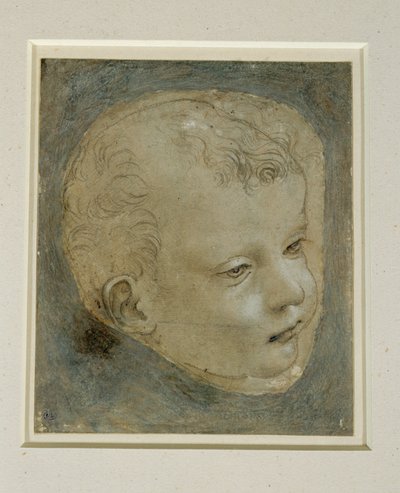 Barnets huvud tre fjärdedelar till höger ... av Leonardo da Vinci