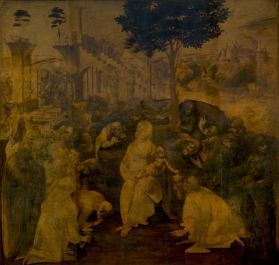Tillbedjan av Magi, ca. 1480 av Leonardo da Vinci
