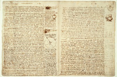Codex Hammer, sidorna 124-127, 1508-12 av Leonardo da Vinci