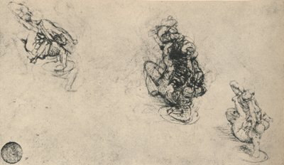 Three Studies of a Man Poniarding a Fallen Foe, c1480 1945 av Leonardo da Vinci