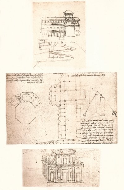 Tre ritningar av kyrkor, c1472-c1519 1883 av Leonardo da Vinci