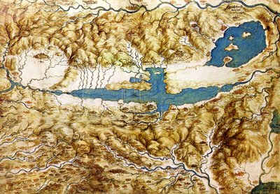 Topografisk vy av landsbygden runt Arezzoslätten och Val di Chiana, tidigt 1500-tal av Leonardo da Vinci