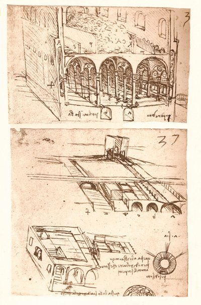 Två arkitektoniska ritningar, c1472-c1519 1883 av Leonardo da Vinci