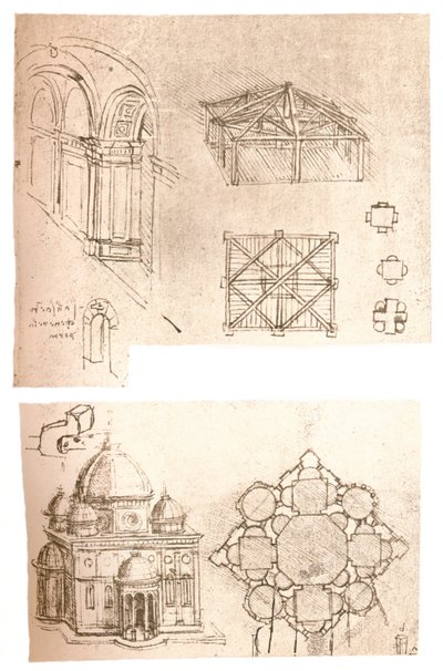 Två arkitektoniska ritningar, c1472-c1519 1883 av Leonardo da Vinci