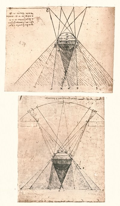 Två diagram som illustrerar teorin om ljus och skugga, c1472-c1519 1883 av Leonardo da Vinci