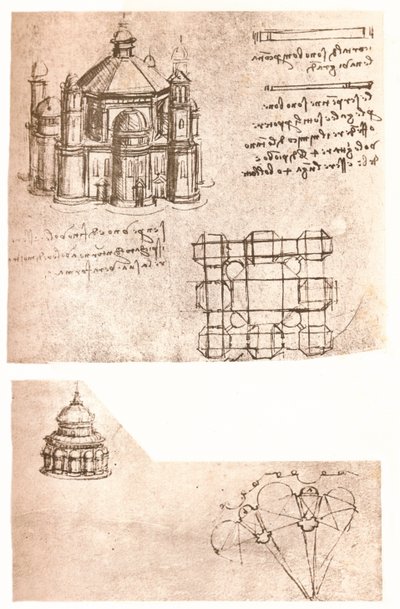 Två ritningar av kyrkor, c1472-c1519 1883 av Leonardo da Vinci
