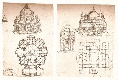 Två ritningar av kyrkor, c1472-c1519 1883 av Leonardo da Vinci