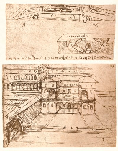 Två ritningar av planer för städer, c1472-c1519 1883 av Leonardo da Vinci