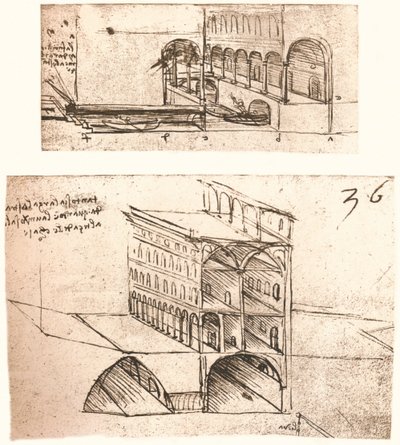 Två planer för kanaler i en stad, c1472-c1519 1883 av Leonardo da Vinci