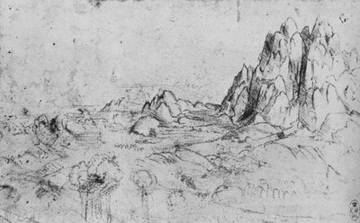 Utsikt över en bergskedja, c1480 1945 av Leonardo da Vinci