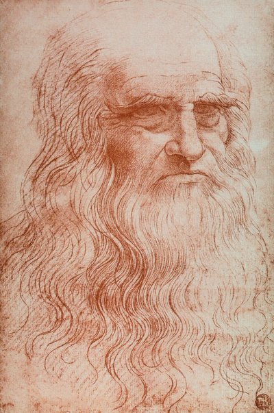 Porträtt av Leonardo da Vinci, kopia av Självporträtt av Leonardo da Vinci, sangvin, Accademia Gallery, Venedig av Leonardo da after Vinci