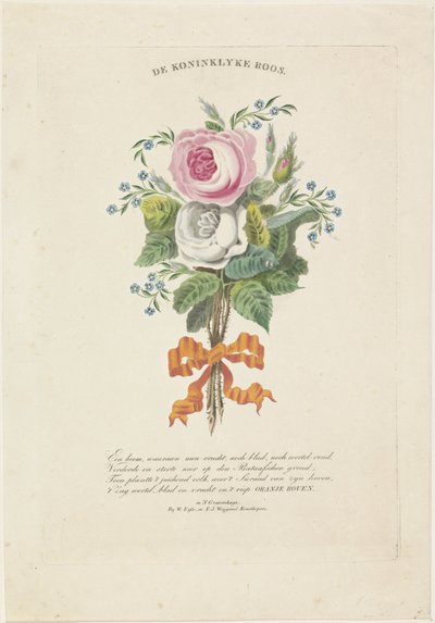 Rosor med siluettporträtt av Vilhelm I Frederik, kung av Nederländerna, Wilhelmina av Preussen, deras barn, hans föräldrar och hans syster av Leonardus Schweickhardt