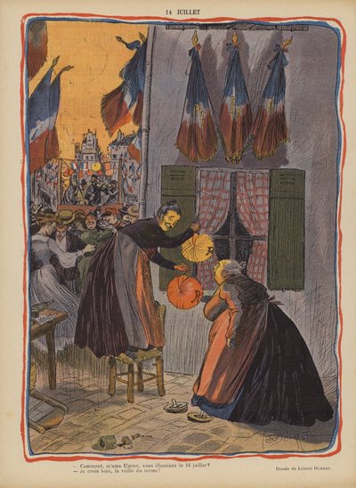 14 juli. Illustration för Le Rire av Leonce Burret