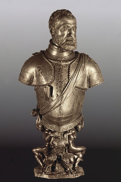 Porträttbyst av den helige romerske kejsaren Karl V (1500-58) (brons) av Leone Leoni