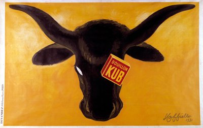Reklamaffisch för Kub-buljong med nötköttshuvud. 1931. Illustration av Leonetto Cappiello (1875-1942) Paris, dekorativ konst av Leonetto Cappiello