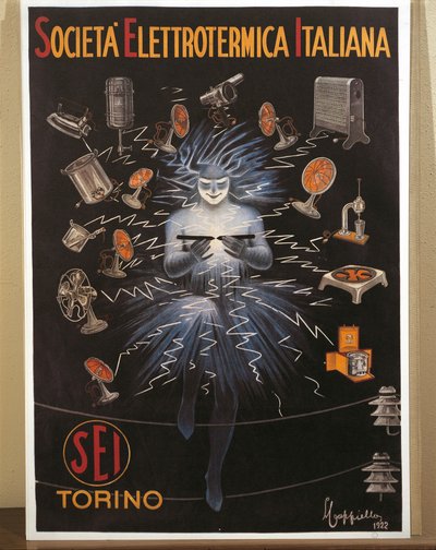 Färglitografi av Leonetto Cappiello, SEI, reklamaffisch för Electroheat Italian Company av Leonetto Cappiello