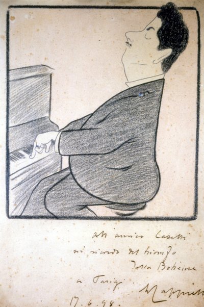 Porträtt av Giacomo Puccini (1858-1924), italiensk kompositör. Karikatyr av Leonetto Cappiello. av Leonetto Cappiello