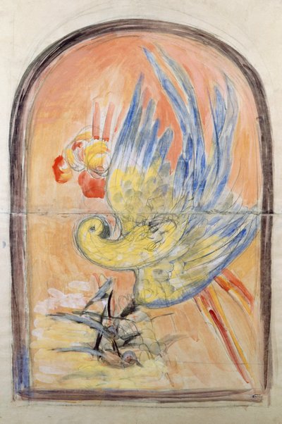 Förberedande ritning för baksidan av stolen i art déco-stil för Le Perroquets salong, gouache av Leonetto Cappiello (1875-1942), Italien, 1900-talet av Leonetto Cappiello