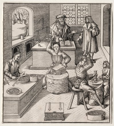 Unga Maximilian i myntverket. av Leonhard Beck