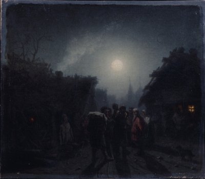 Innan en krog. Nattscen, 1860-1870-tal av Leonid Ivanovich Solomatkin