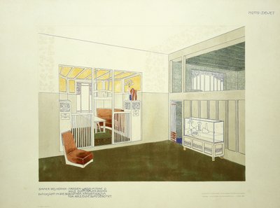 Herrarnas rum och bibliotek, ca 1901 (färg litho) av Leopold (after) Bauer