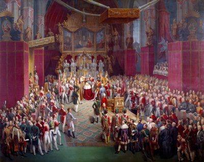 Kröningen av den österrikiske kejsaren Ferdinand I (1793-1875), även kung av Böhmen under namnet Ferdinand V i Cathedrale Saint Guy of Prague Målning av Leopold Bucher (1797- efter 1858) 1836 Prag, Nationalgalleriet - Kejsar Ferdinand I av Aus av Leopold Bucher