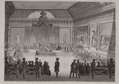 Assembly of the Notables, 1787, indgraveret af Antoine Auguste Ernest Hebert (1817-1908) swed av Leopold Flameng