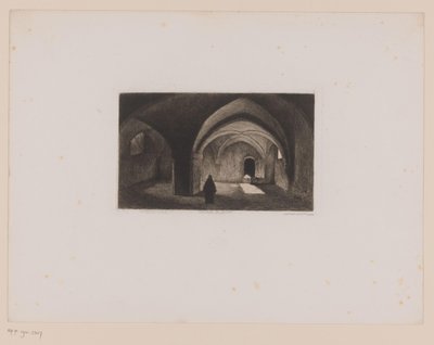 Munk i ett mörkt rum med välvt tak College de Cluny (titel på objekt) Paris kommer och Paris går (serietitel) Paris qui s