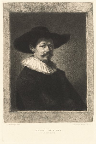 Porträtt av en man (The Gilder) av Leopold Flameng after Rembrandt van Rijn