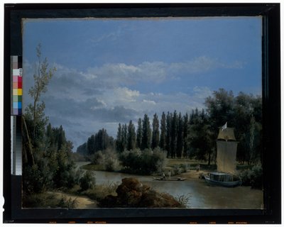 Sett från loppet av Seines handtag genom Neuilly Park (duk) av Leopold Leprince