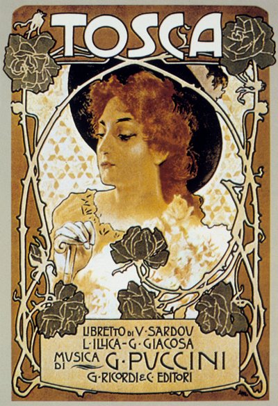 Omslag av Leopoldo Metlicovitz av partituret till operan Tosca av Giacomo Puccini av Leopoldo Metlicovitz