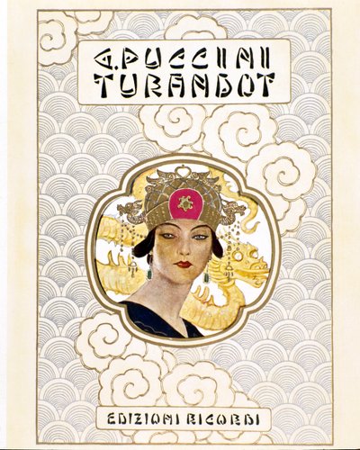 Omslag till partituren för operan Turandot c. 1926 (gravyr) av Leopoldo Metlicovitz