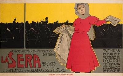 Kvällen. Den billigaste tidningen i Milano, 1892. av Leopoldo Metlicovitz