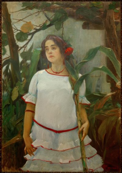 Retrato de muchacha con caña (tjej med käpp) av Leopoldo Romañach
