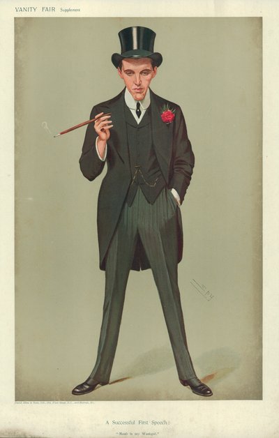 Mr F E Smith, A Successful First Speech, Moab is my Washpot, 16 januari 1907, Vanity Fair tecknad film av Leslie Matthew Ward