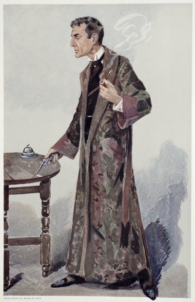 Sherlock Holmes, tecknad film från Vanity Fair av skådespelaren William Gillette, 1907 av Leslie Matthew Ward